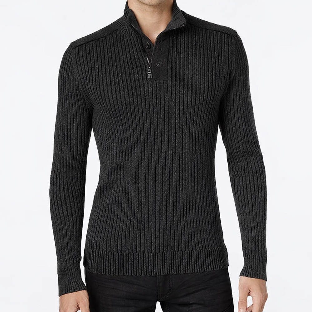INC International Concepts I.N.C. Men's Quarter-Zip & Button Ribbed Sweater